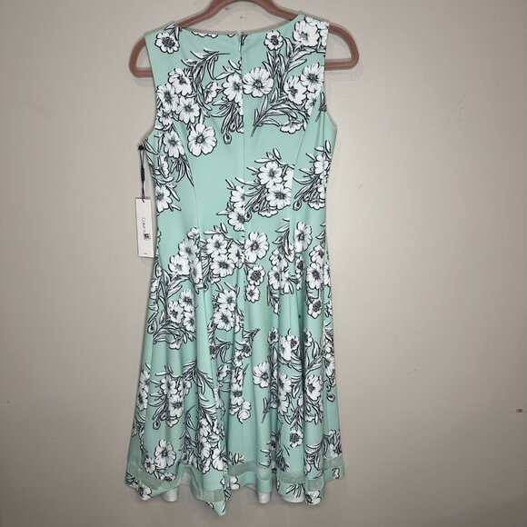 Calvin Klein Floral A-Line Midi Sleeveless Dress Size 8 Teal Work Career NWT - Picture 10 of 10